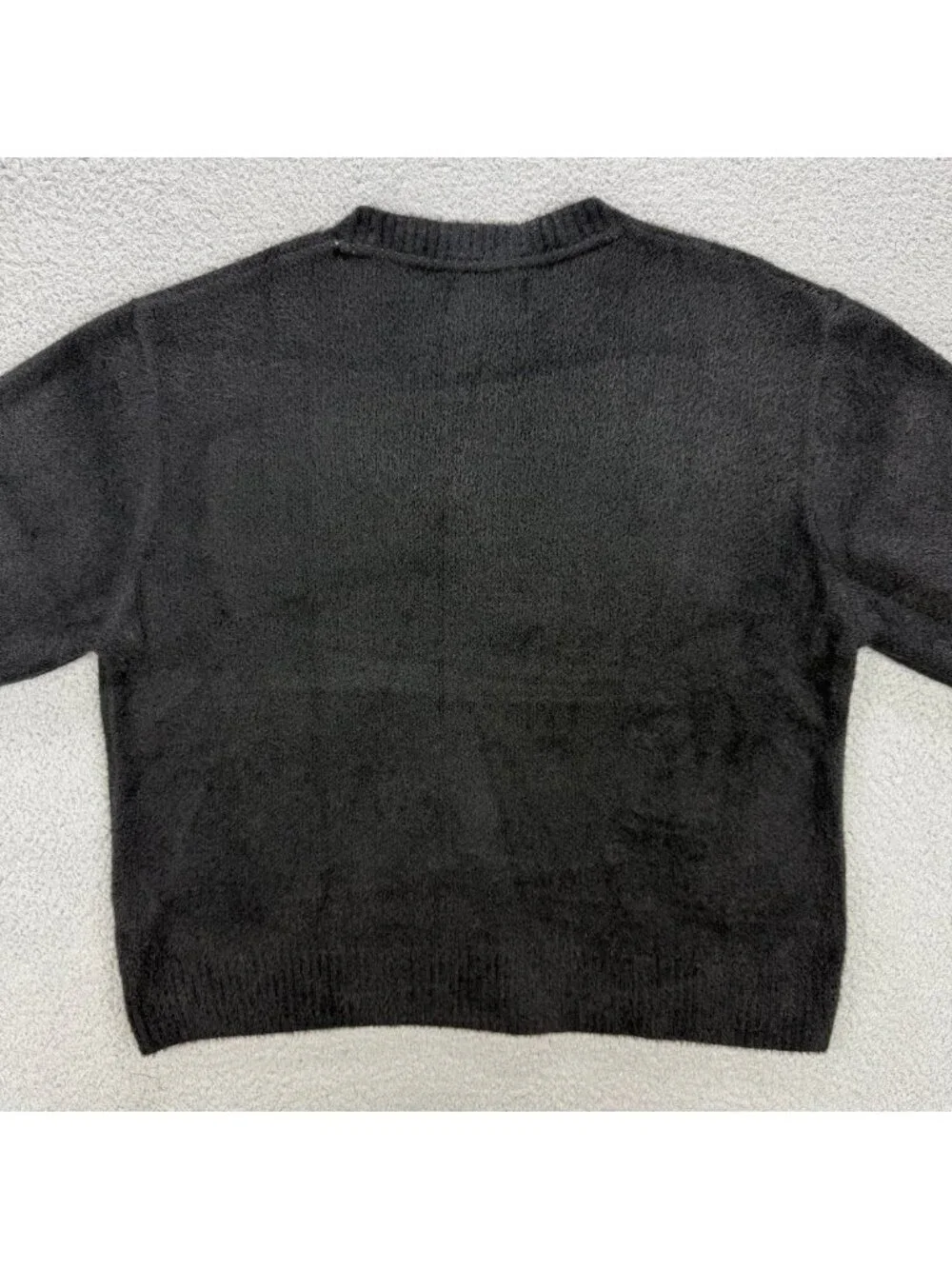 Air Jordan Sweater Men Medium M Black Flight Heritage Crop Knit Fuzzy Sweatshirt